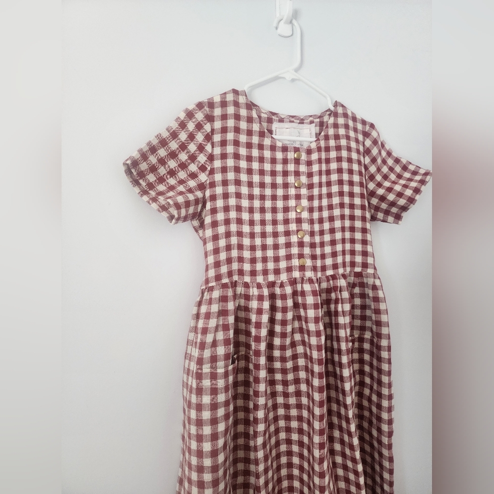 notPERFECTLINEN Marsala Gingham Mama Maxi Dress Small - Brand New - Picture 2 of 5